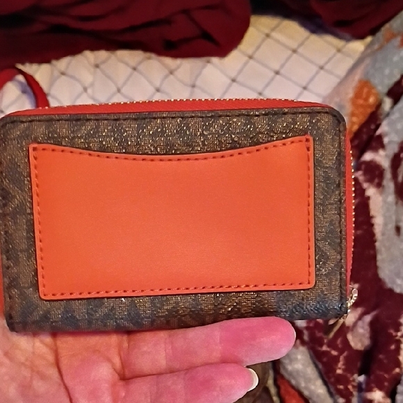 Michael Kors Brown MK Logo Shoulder Bag with Red Front Pocket and Wallet - Picture 7 of 12